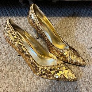 Gold sequin heels